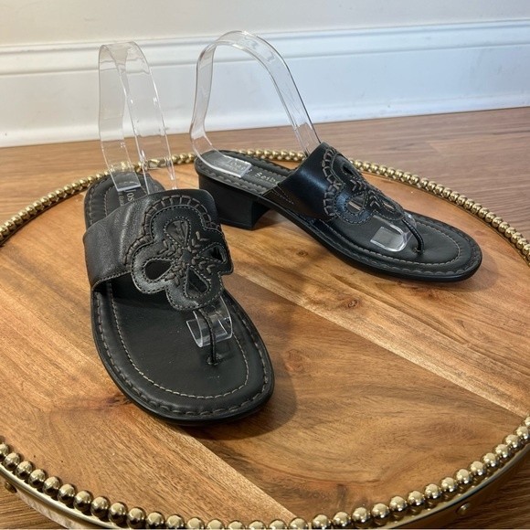 Josef Seibel Black Leather Block Heel Sandal Sz 39 - Picture 2 of 12